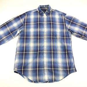 Lands' End Mens Blue Plaid Shirt 16.5 all